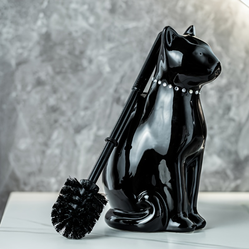 1 Set Toilet Brush Kit, Ceramic Cat-shaped Holder And Bathroom Cleaning Brush With Elegant Base, Creative Bathroom Accessories