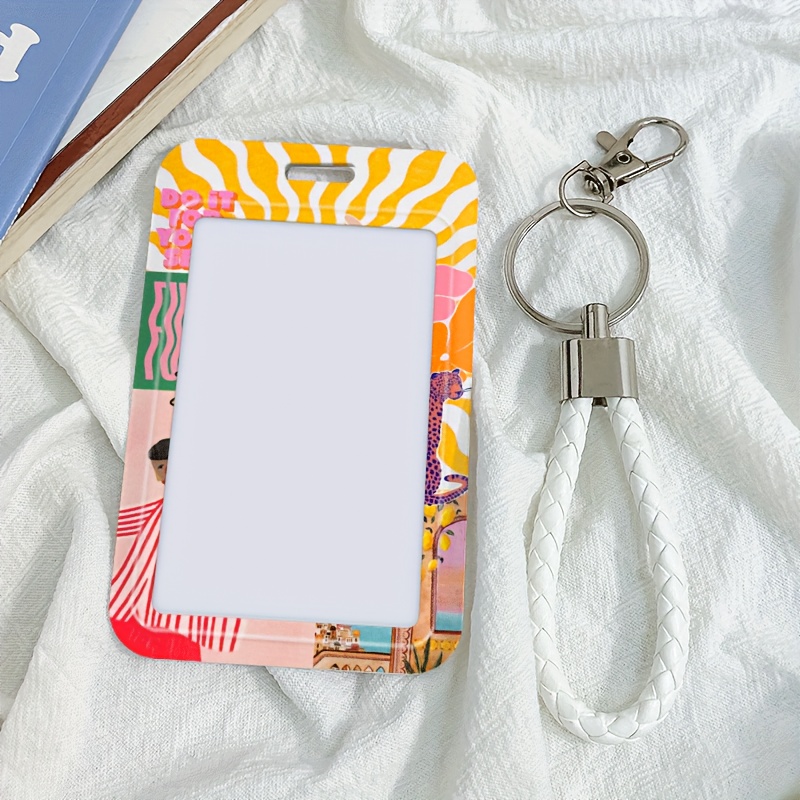 TEMU Vibrant Design Retractable Id Card Holder With Lanyard - Detachable Plastic Badge Case For Credit/bus/student/employee/doctor Ids, Durable