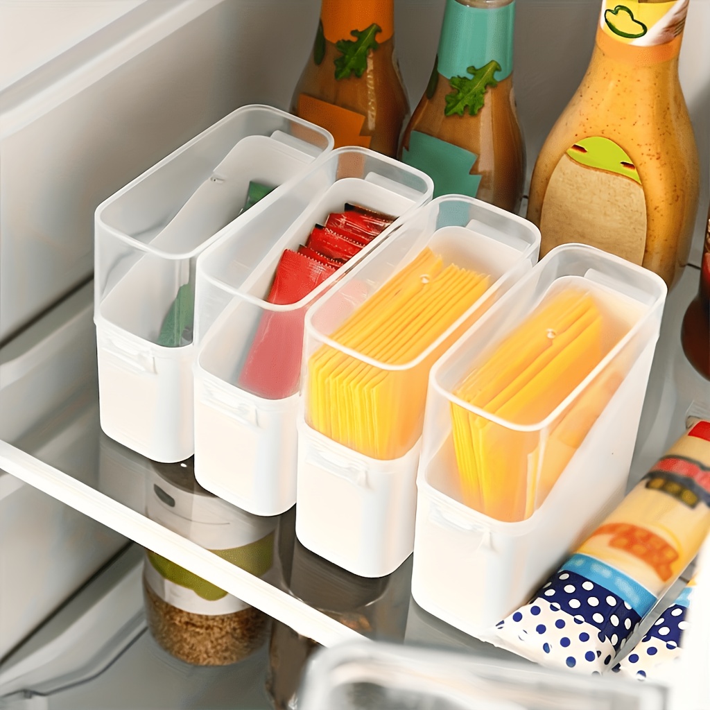 TEMU 4pcs Kitchen Clamshell Refrigeration Storage Box, Cheese Sub-packing Box, Storage Box, Household Refrigerator Side Door Organizer Box, Food