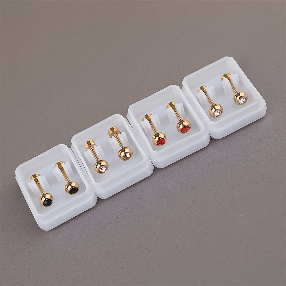 TEMU 4 (para mujer y hombre) de aretes hipoalergénicos de circonita cúbica sintética - Incrustados multicolor, adecuados para uso diario, festivales