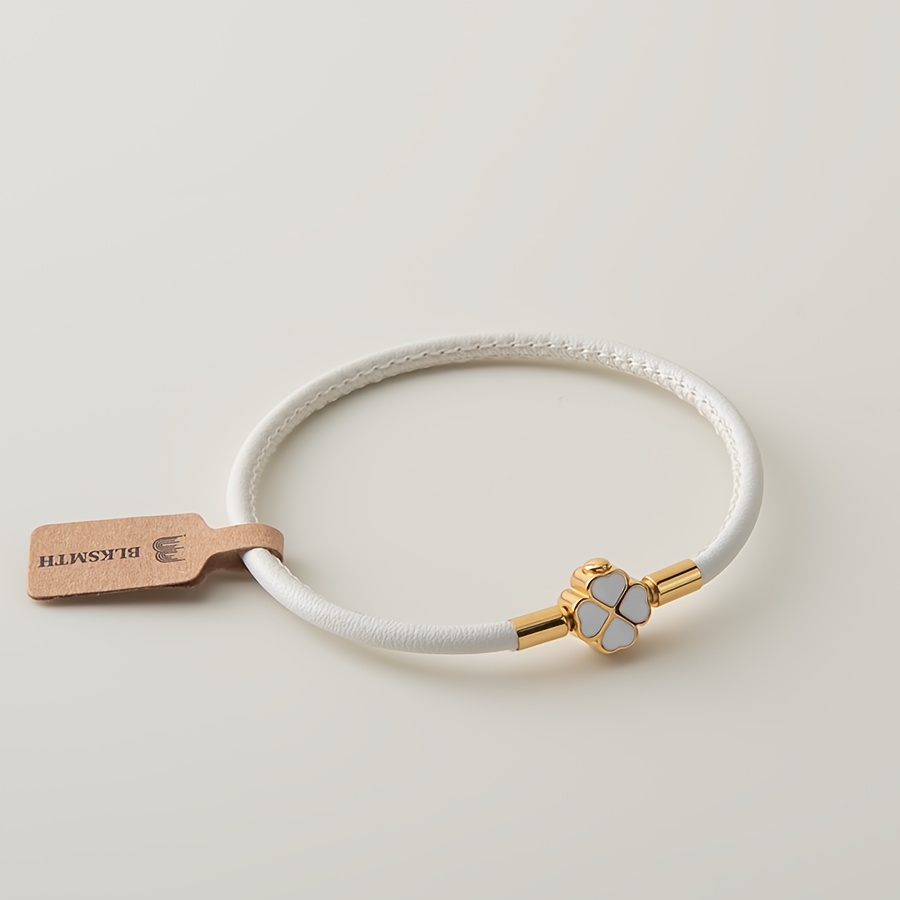 E-shop BLKSMTH Luxuriöses klassisches Glücks-Kleeblatt Alfalfa-Gras Damenarmband Geschenk Handseil Ledermaterial