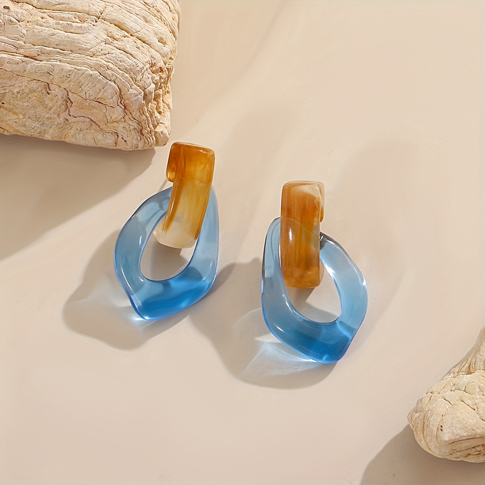 2pcs Vintage Acrylic Drop Earrings Set, Elegant Rhombus Design