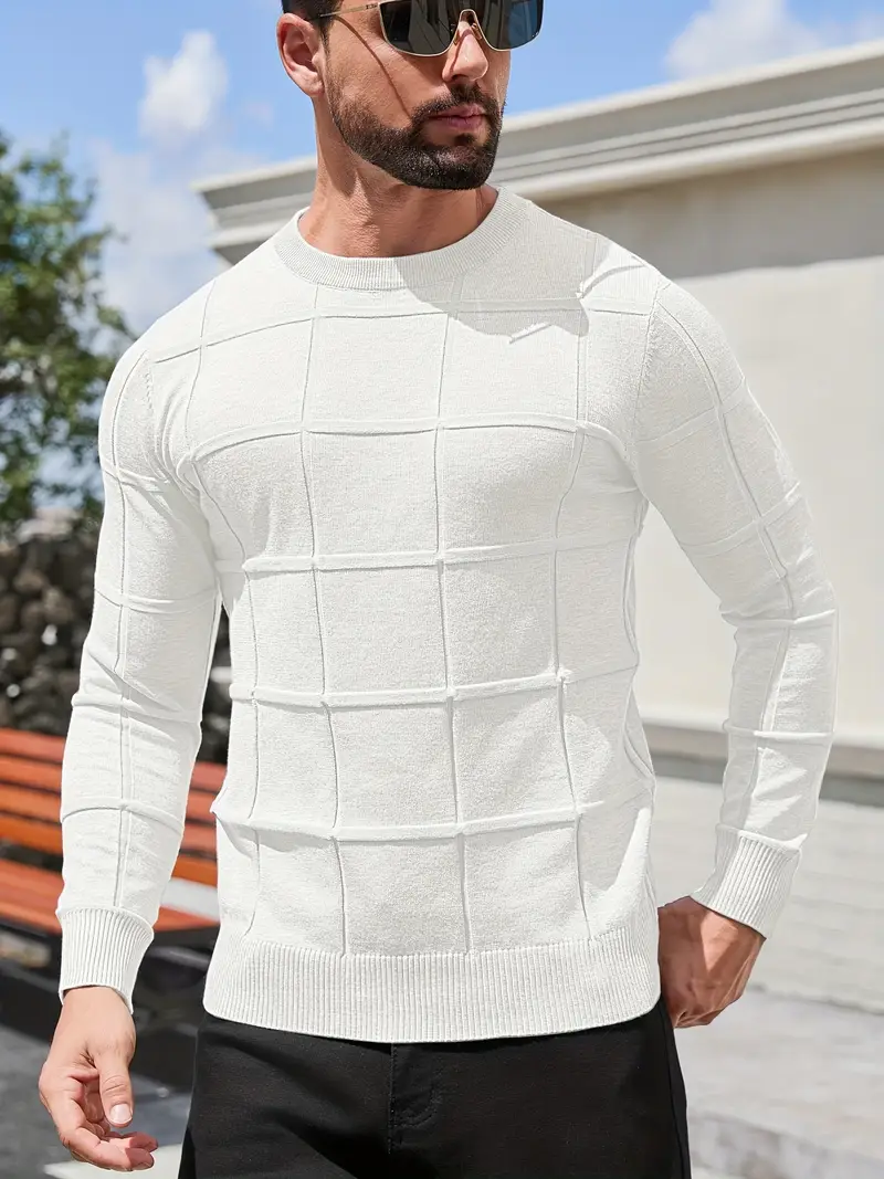 mens heavyweight 100 polyester sweater solid grey round neck long sleeve pullover with h shape silhouette ribbed neckline machine washable casual formal wear durable everyday layering essential Product details 22