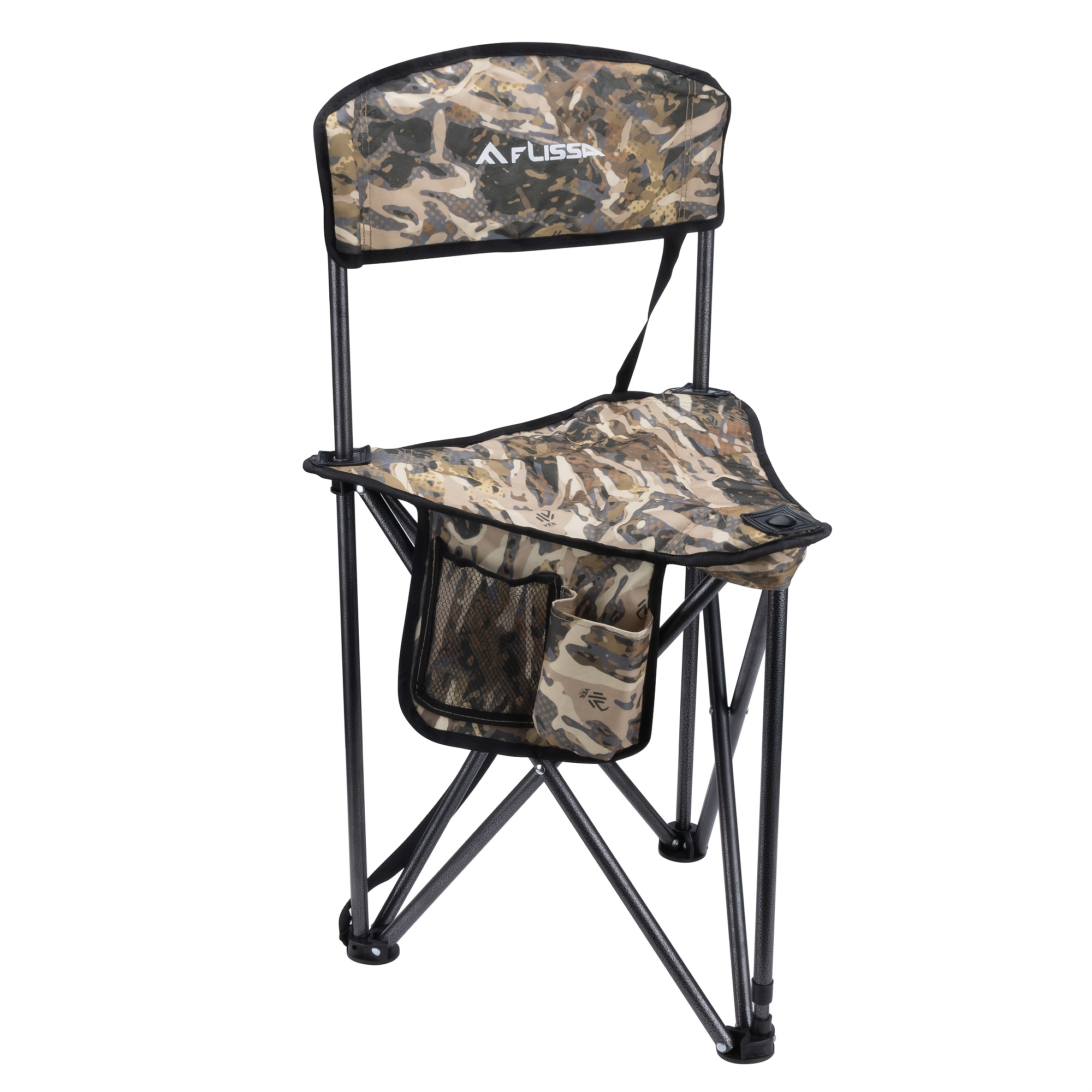TEMU Flissa Outdoor Chair With Backrest - Folding Tripod Stool For Hunting, Fishing & Gaming, Oxford Fabric, , Camping Chair, Outdoor