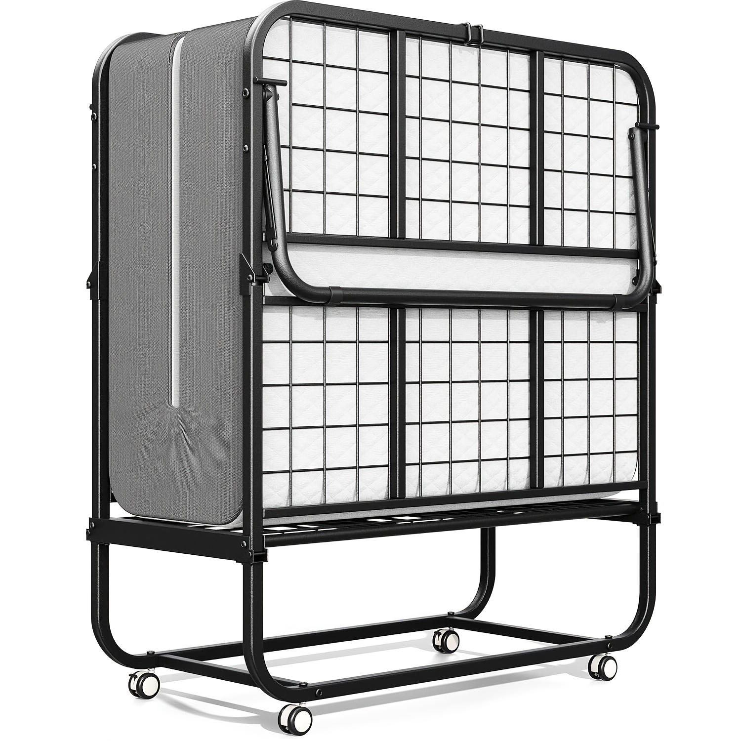 TEMU Compact & -section Folding Bed With Grey Fabric Cover - Sturdy Metal Frame, 75" X 31", Portable Design For Adults, Ideal For Guests, Students, Camping & Small Apartments, Garden Houses