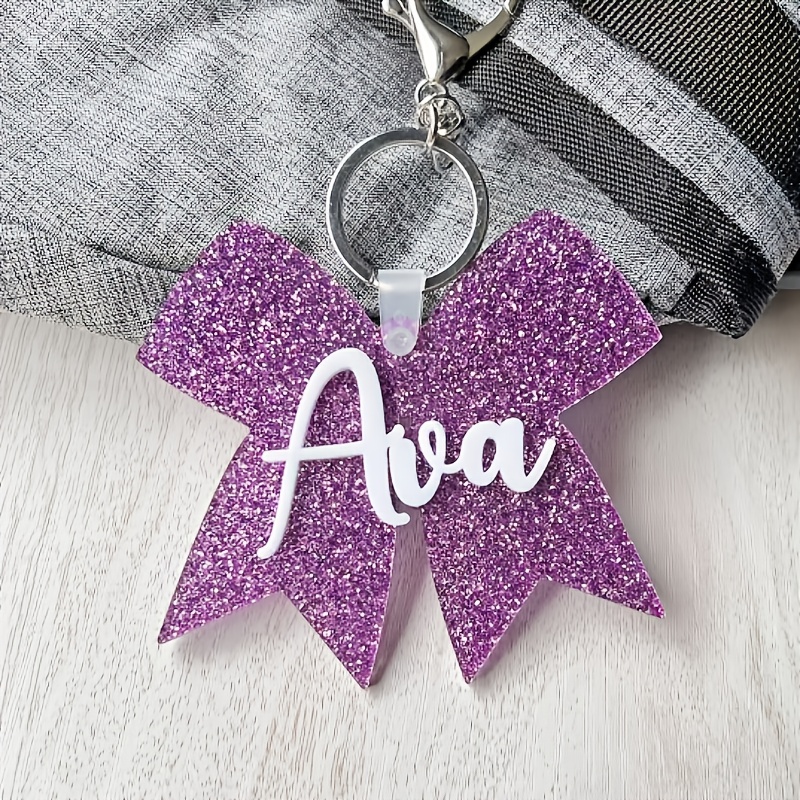 TEMU Personalized Cheerleader Bow Bag Tag, Custom Acrylic Keychain With Name, Cheer Mom Merchandise, Premium Cheerleader Gift, Cheer Gift
