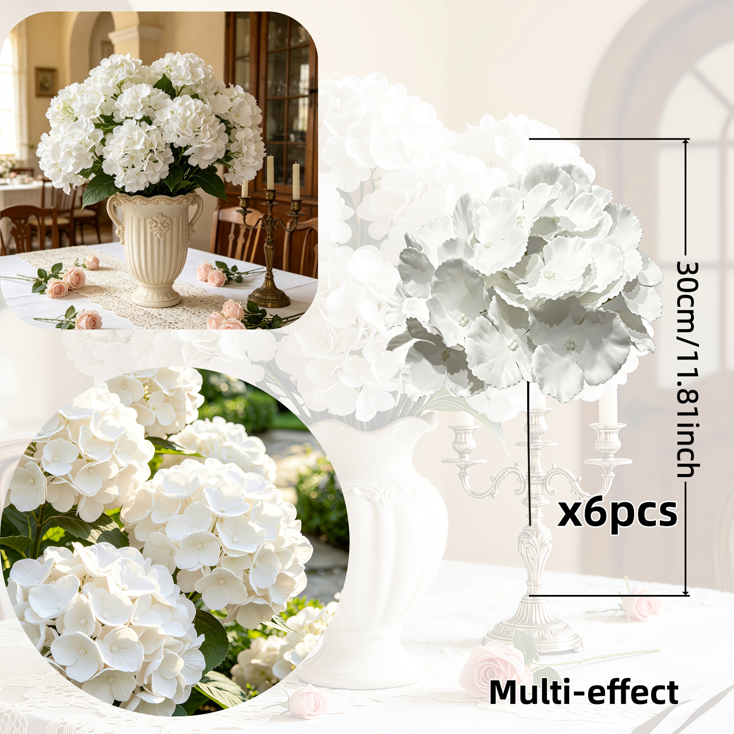 TEMU 6pcs - Grandes hortensias réalistes haut de gamme, style réaliste, parfaits pour la décoration de et des , idéaux pour , les cours, les tables,