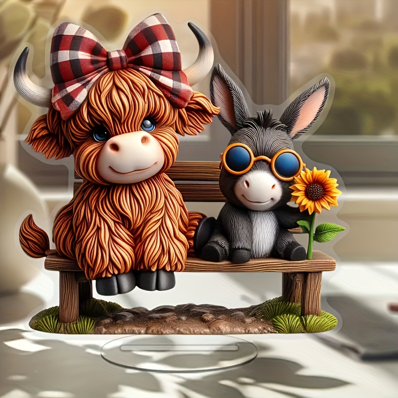 

1pc Style Acrylic Cow And Donkey Figurine - Multipurpose Desk, Bedroom, Garden Decor - Perfect Gift For - Ideal For Housewarming, And Spring Celebrations - 2d