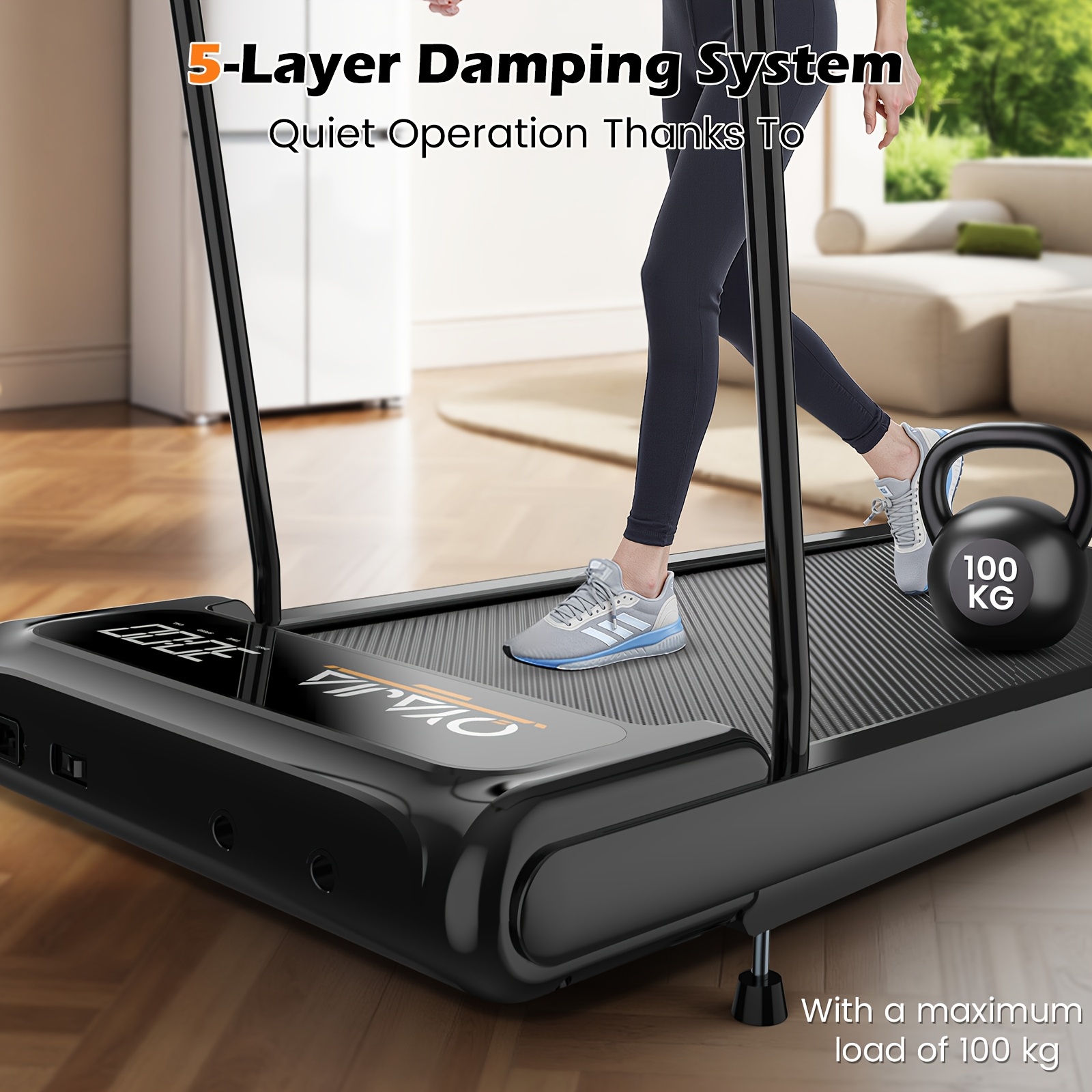 2-in-1 Folding Treadmill, 0.60 Hp Silent DC Motor, Speed 2-8km/h, 4 Levels Of Incline Adjustment, LED Display (time Speed Distance Calories), APP And Remote Control, 100kg Weight Capacity, Compact Home/office Gym Equipment, Without Battery