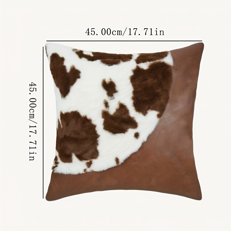 TEMU 1pc Half Moon Faux Leather Cow Print Accent Throw Pillow Cover, Zipper Closure, For Home Office, Sofa & Bed Decor (pillow Core Not Included)