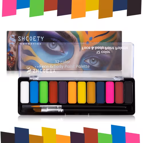 12-Color Face Paint Set Brush Combo