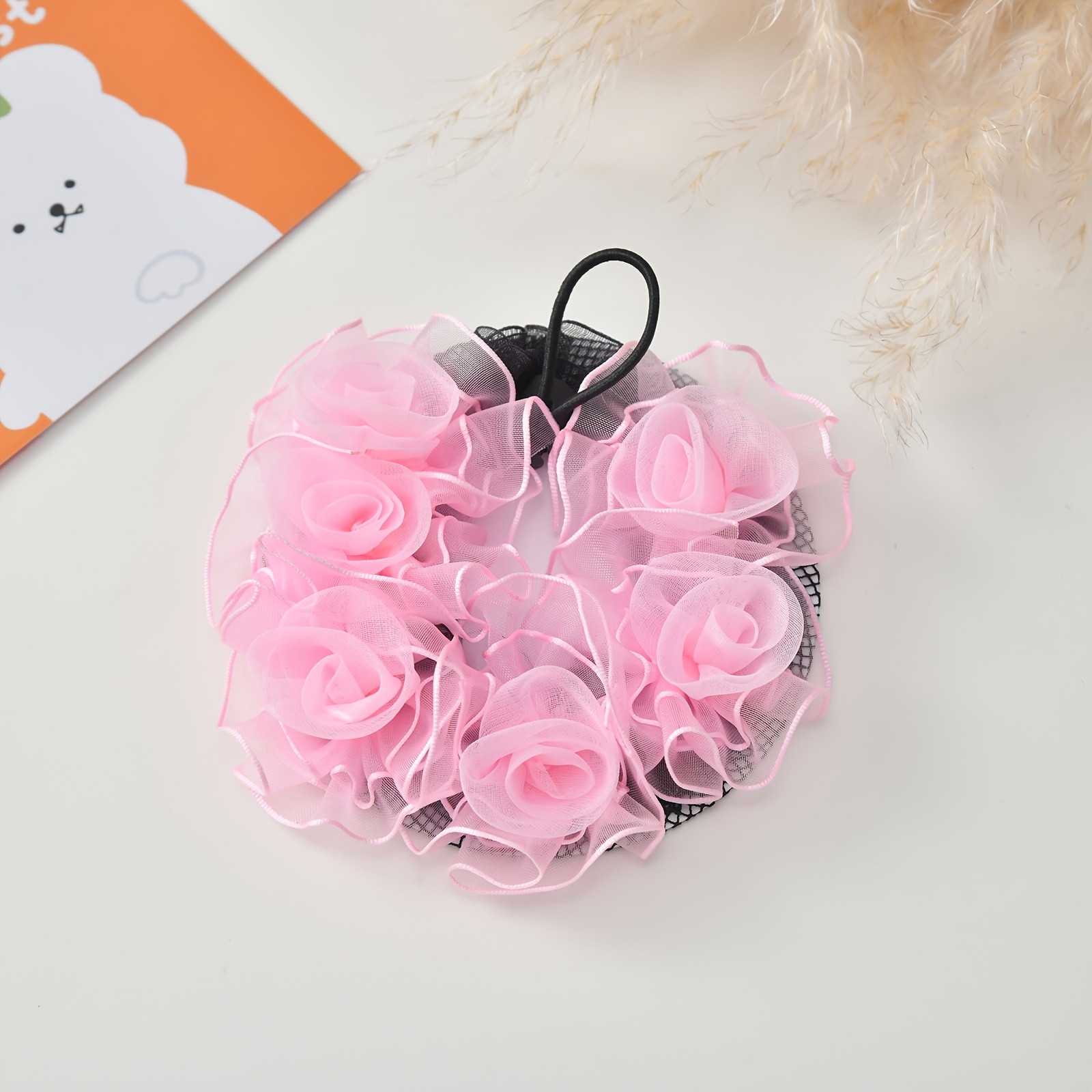 Image of 1pc Cute Floral Messy Bun Scarf Adjustable Tightness Updo Hair Net Headpiece Hair Bun