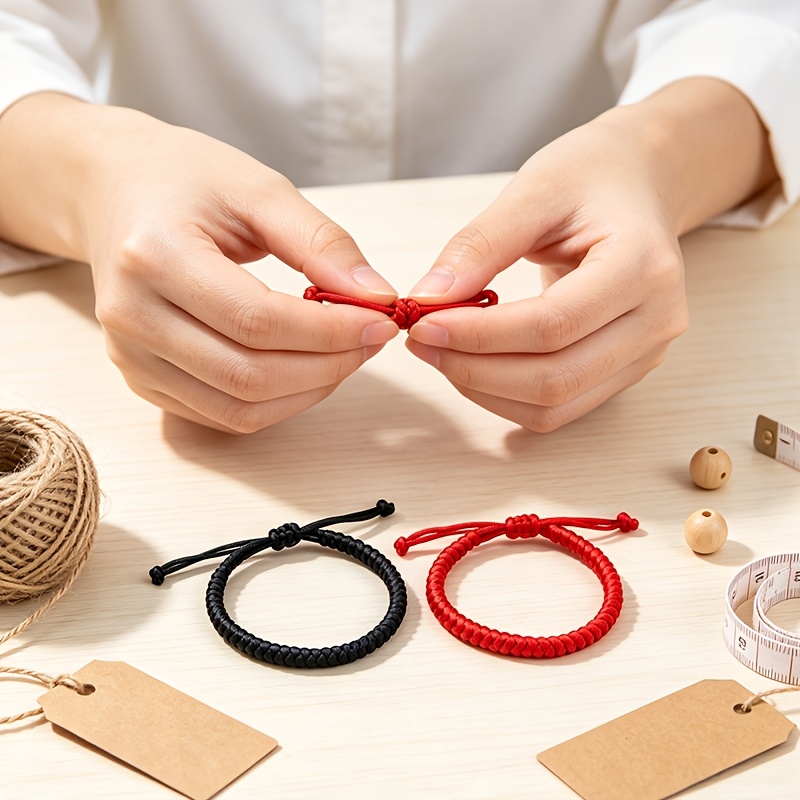 Bright Red and Solid Black Hand-Woven Lucky String Bracelets