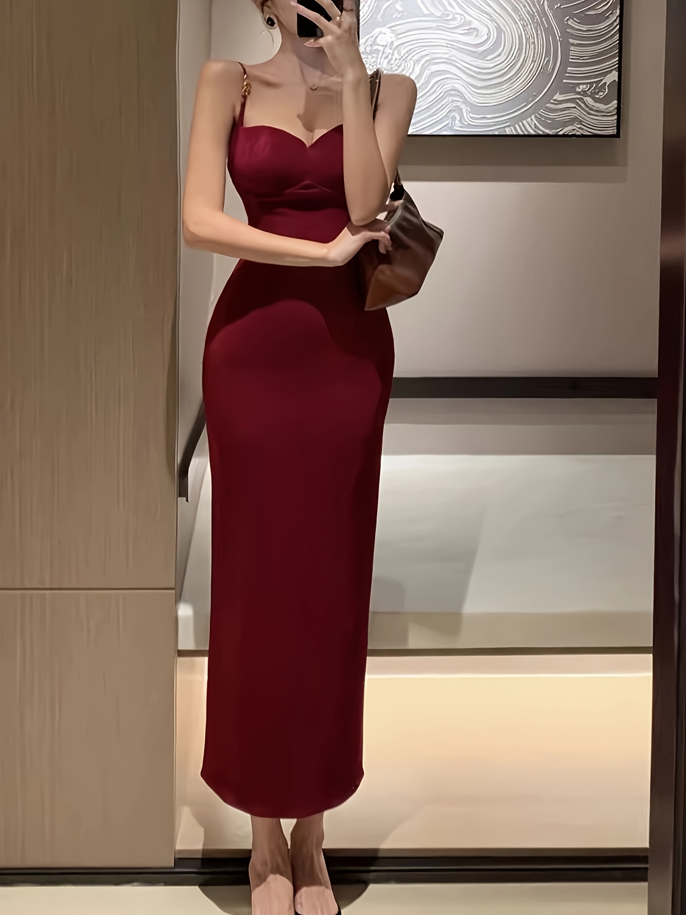 womens red camisole dress autumn style rich look - Temu Mauritius