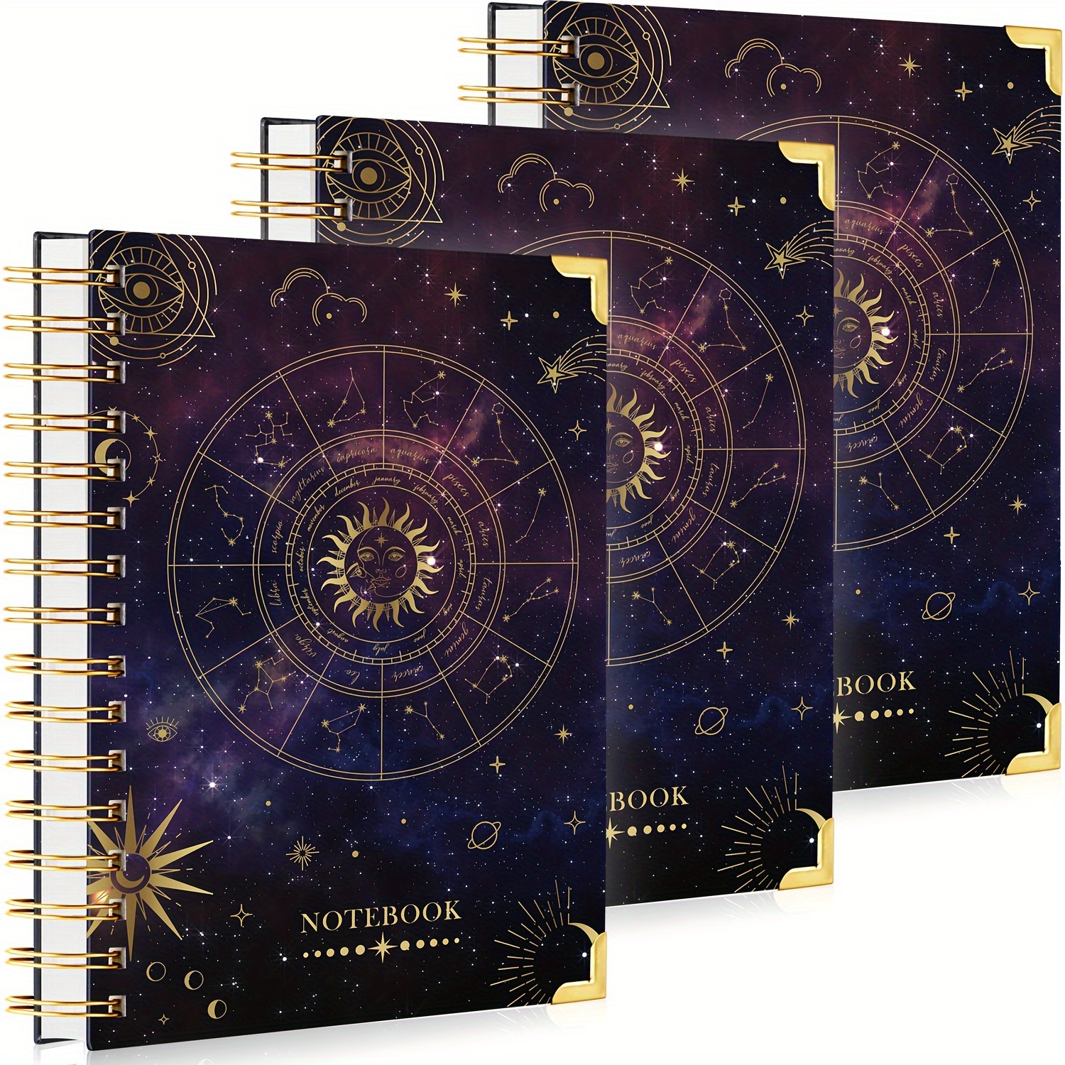 

3 Pack Spiral Journal Notebook, Hardcover Aesthetic Journal For Women, A5 Lined Dotted Paper Journal, Astrology Cover, Gifts For Women Girls, 240 Pages 100gsm Thick Paper, 5.8 X 8.4 In