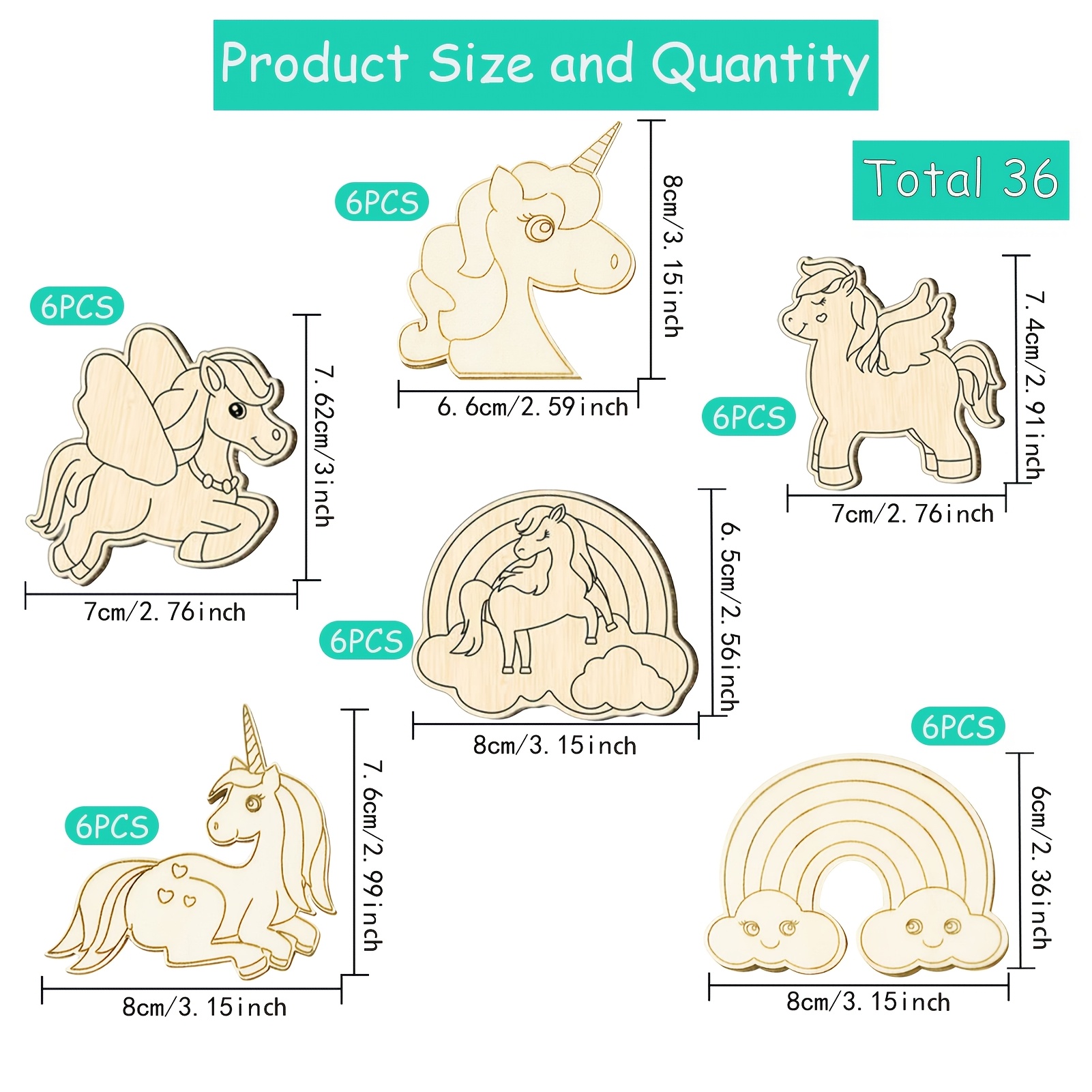 Image of A Set Of 36 Unicorn-themed Craft Kits For Children, Featuring Unfinished Unicorn Birthday Decorations, Wooden Craft Items, And Suitable For Projects, Birthday Party Decorations, And Easter Gifts