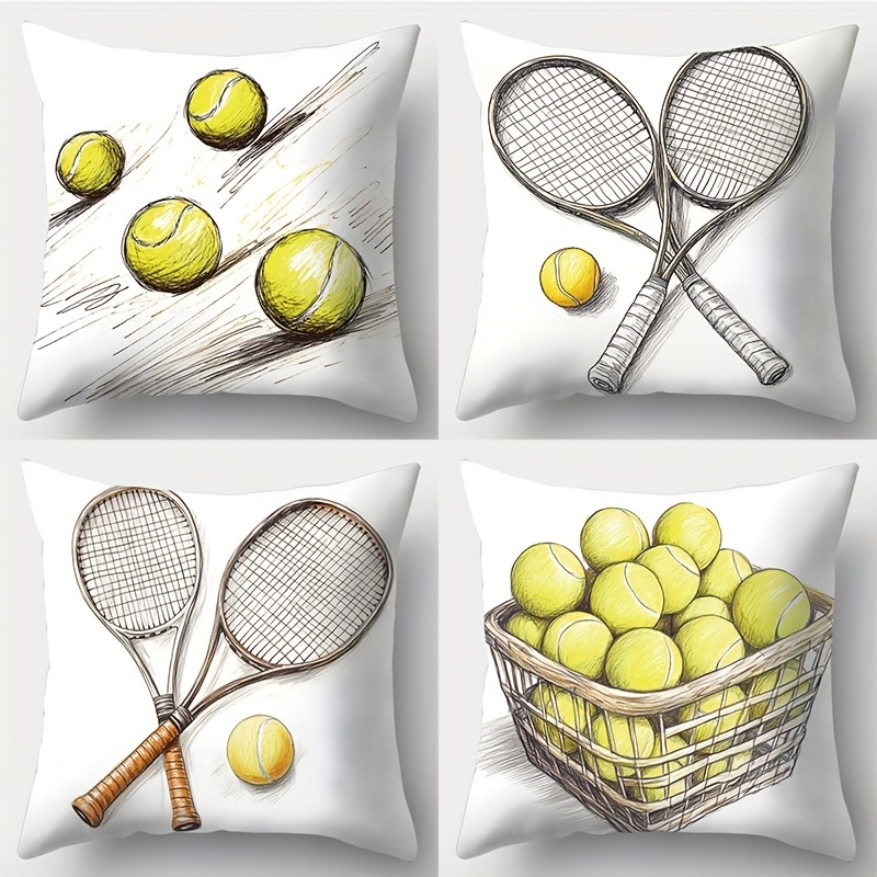 TEMU Set pezzi, Federe stampate, Motivo sportivo da tennis, Incluse racchette e palle da tennis. Questa 癡 adatta a lo sport del tennis o i giochi da