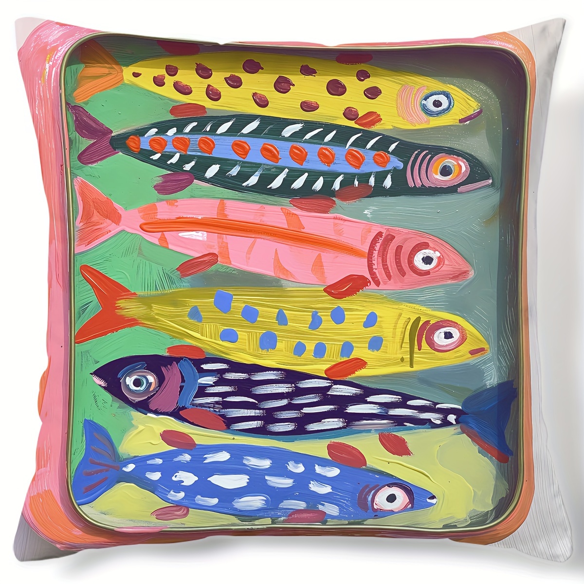 

1pc, Rice Box Colored Fish Series Pattern Digital Printed Pillow Cover, Single Sided Printing, 17.7 Inches * 17.7 Inches, Suitable For Sofa, Living Room, Bedroom Home Decoration, No Pillow Core