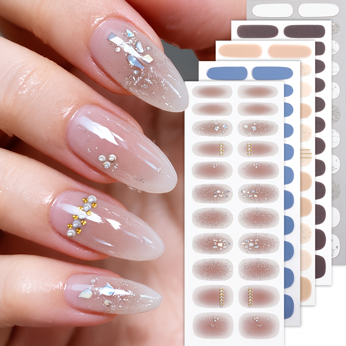 Image of 110pcs Sparkling Rhinestone Nail Polish Strips Star Diamond Full Cover Nail Polish Stickers With Nail File Long Lasting Nail Stickers For Women And Daily Dating Use Manicure Decoration Nail Art