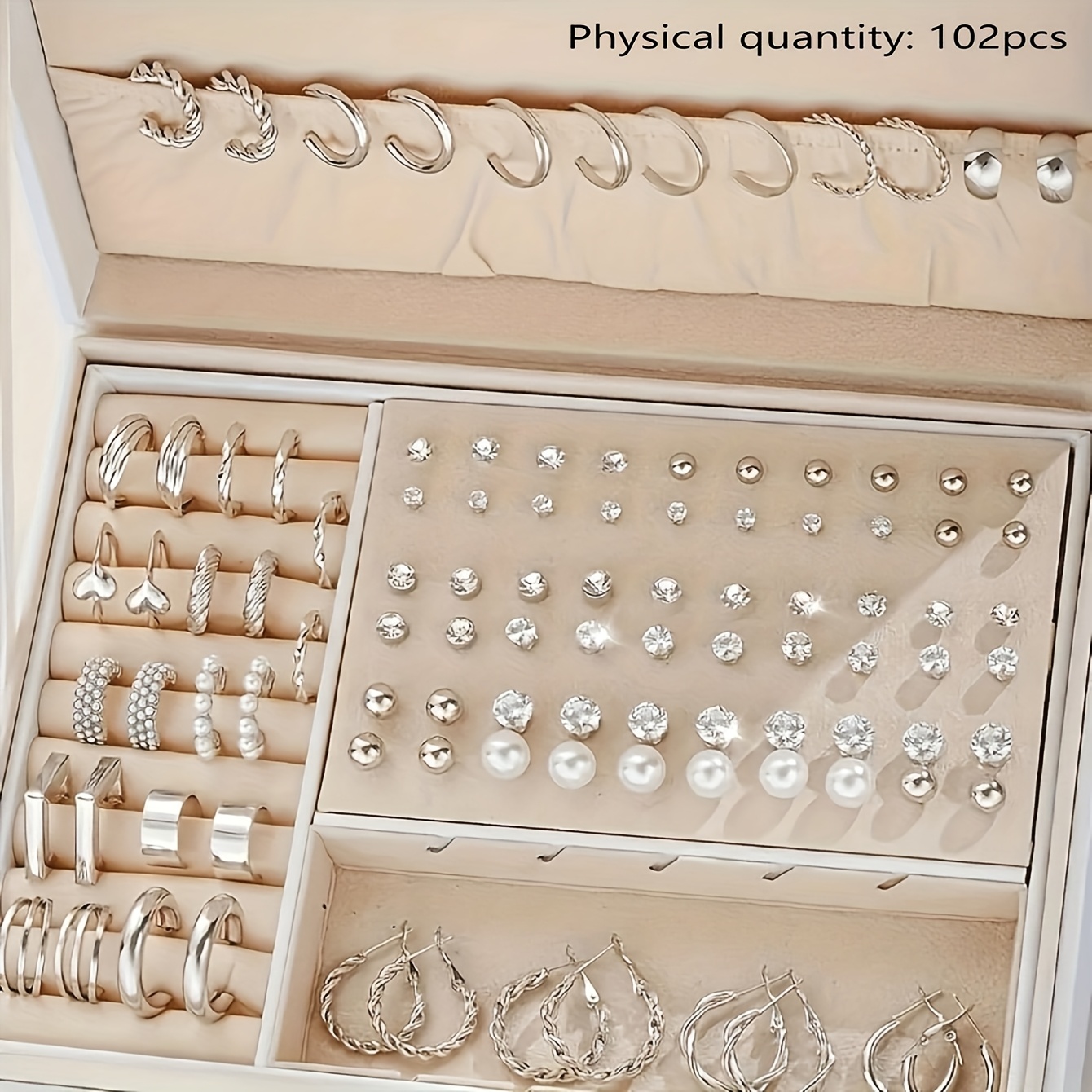 TEMU Set de Joyería para Mujer 102/24 piezas - Estilo Elegante y Fácil, Aretes de Aleación de con de Perlas y Pedrería, Aretes para Uso Diario y