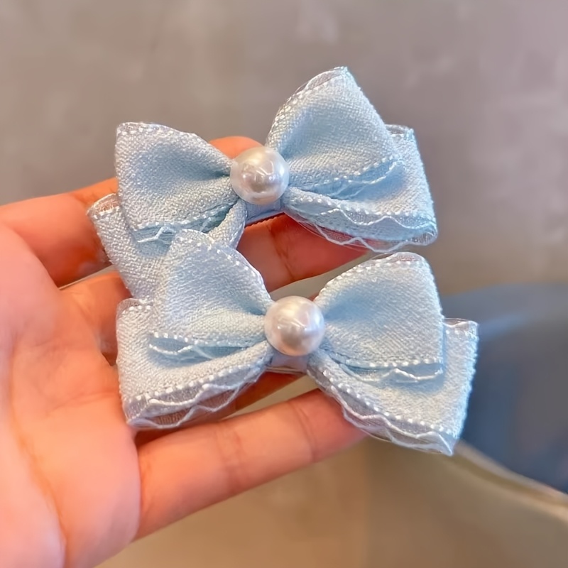 Image of Pack Of 2 Exquisite High-value Hair Clip Headwear Bow Hair Additions 2025 Side Clip Lace Handmade Texture Korean Pearl