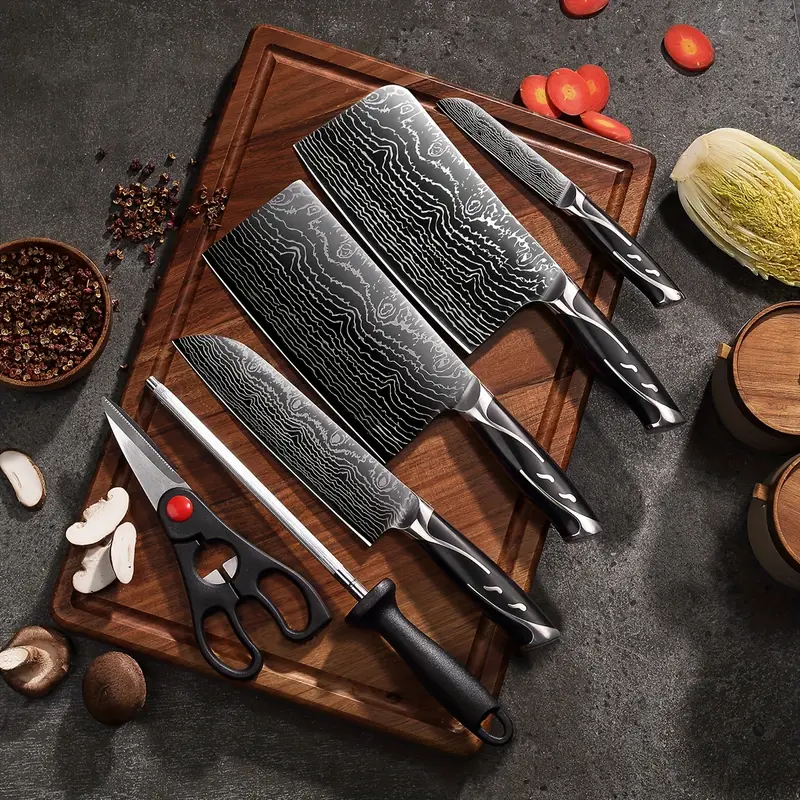 7pcs Damascus Pattern Stainless Steel Kitchen Knife Set