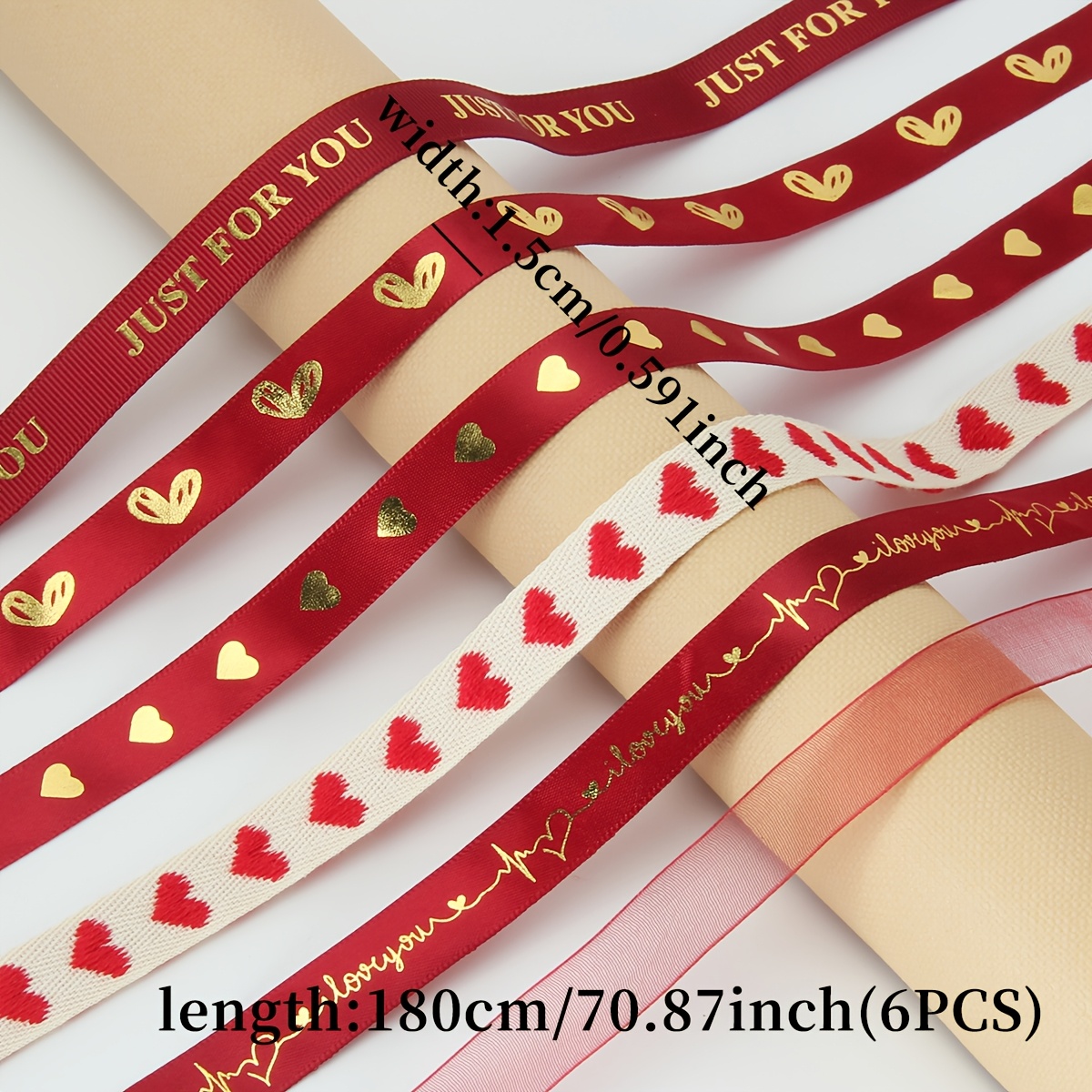 TEMU 6 stuks Hartvormig Gouden Lint met 'Love' Letters, Geschikt voor Cadeauverpakking, Feestelijke Partijen, Bruiloften, Moederdag, Verjaardagsfeest