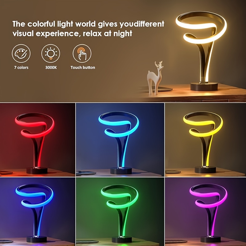 

Modern Rgb Spiral Table Lamp, Unique, 7 Colors, 10 Led Light Modes, Adjustable Touch, Suitable For Living Room, Bedroom, Office, Ideal Gift (black)