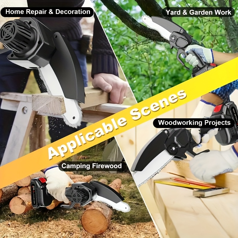 8 inch mini portable wireless electric chain saw with 2x 12000mah lithium batteries high power long for wood cutting trimming woodworking ideal gift for men husbands dads details 2
