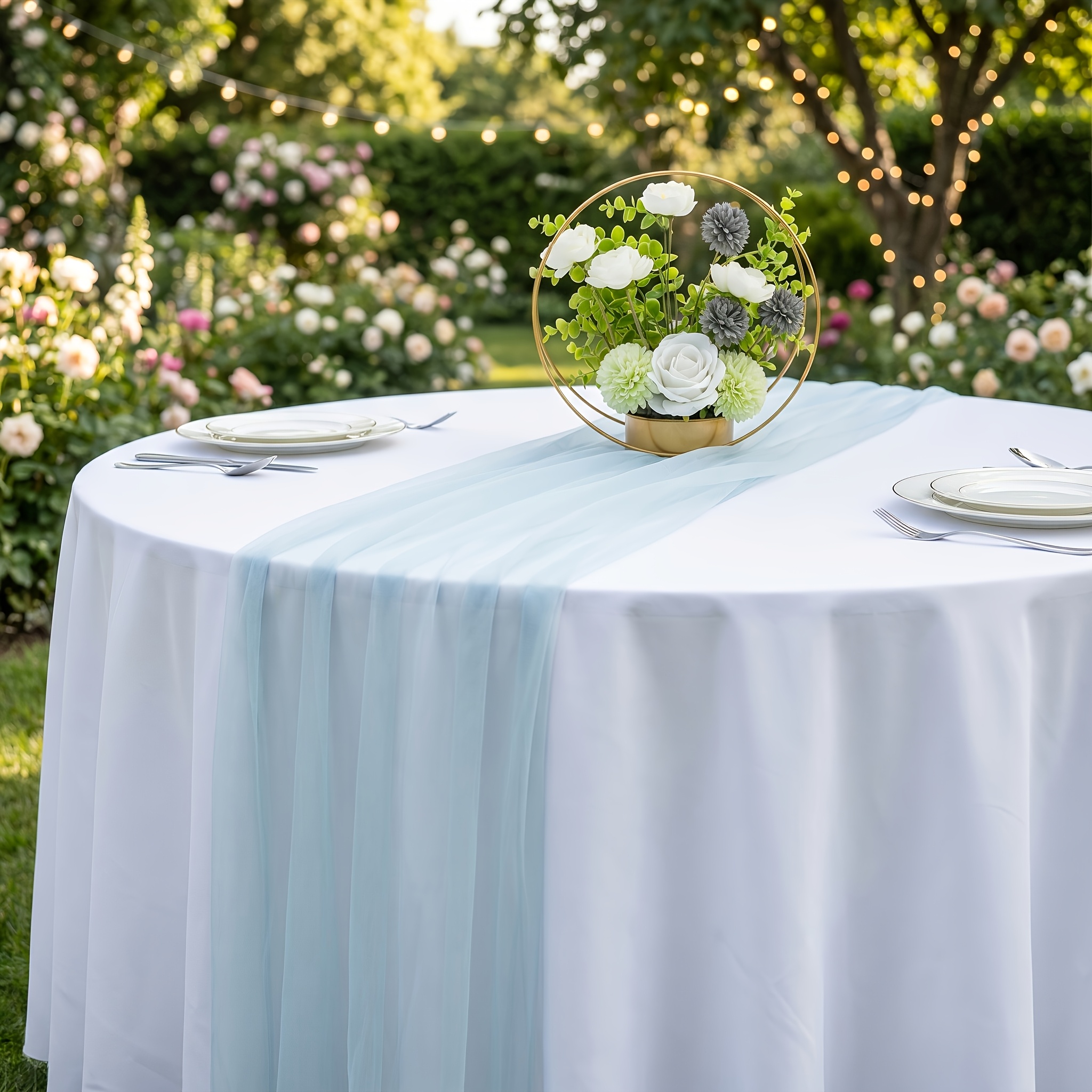 TEMU Runner da in tulle cielo 1 pz, Runner da in rete di chiffon, per decorazioni eleganti da a ricevimenti di nozze, addii al nubilato, feste di