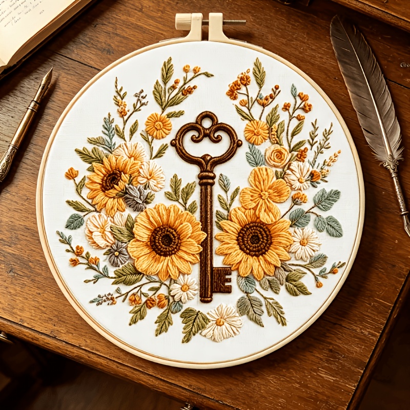 Embroidery Kit, Secret Key in the Flower Bush
