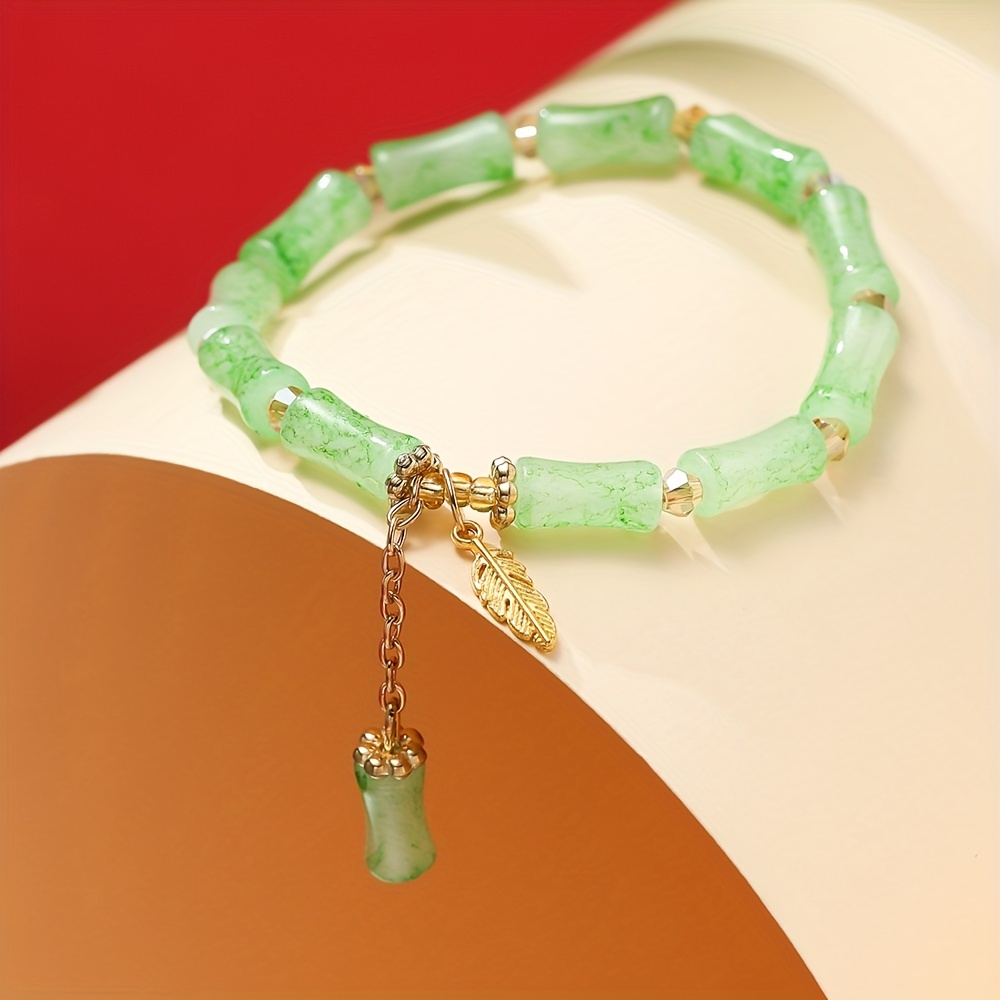 Glass Bamboo Bead Bracelet with Charm Pendant - No Plating