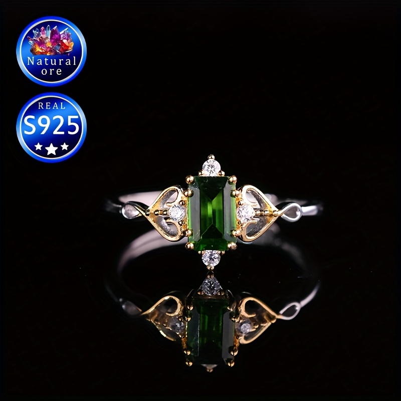 S925 Silver Green Gemstone Ring for Daily Wear