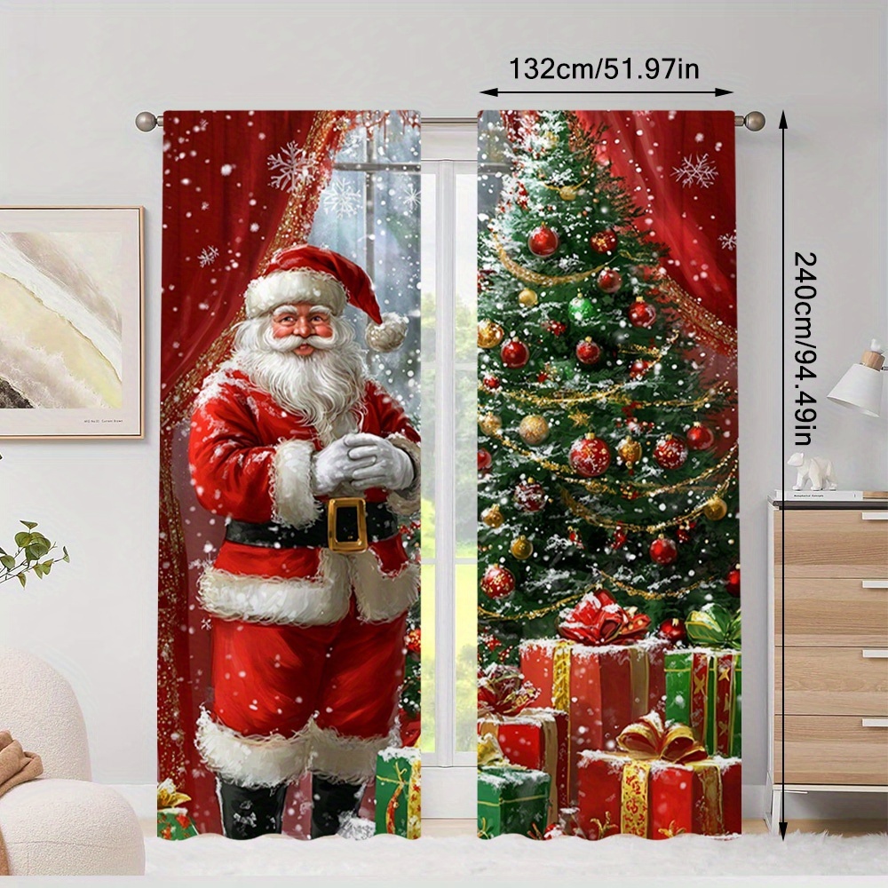 TEMU 2d Flat, 2d Flat 2pcs Santa Claus Christmas Scene Curtains, Rod Pocket Installation â Ideal For Bedroom, Modern Dining Room, Exquisite Living