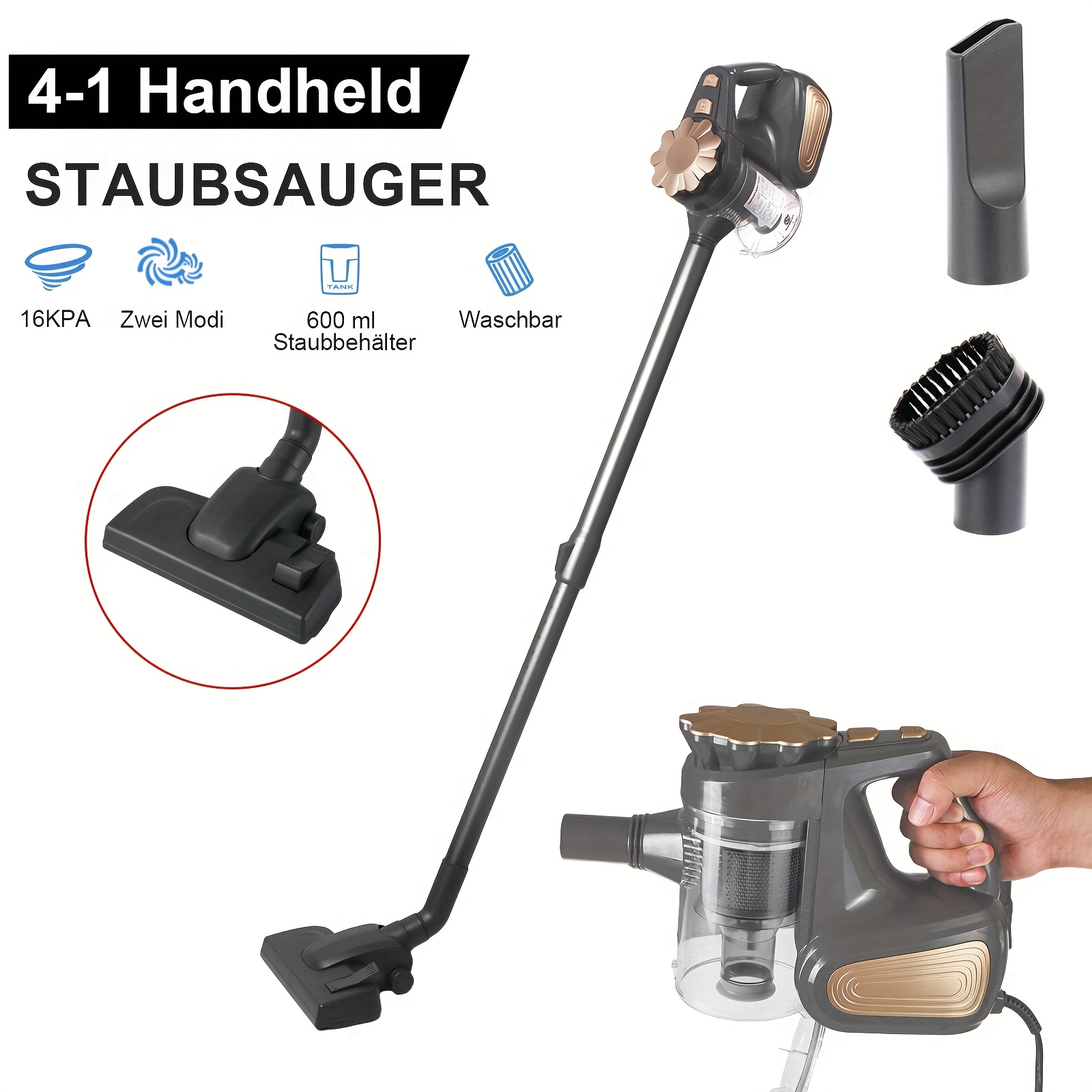 E-shop SUPERLEX Staubsauger mit Kabel 16KPA, 600ml Behälter, Leichtgewicht, Wandmontage, für Tierhaare, Hartböden, Teppiche, inklusive Ersatzfilter