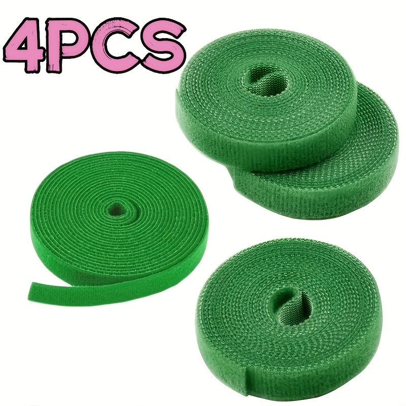 Image of 4-roll Reusable Plant Tie - Green Flexible Support Strap, Suitable For Vines, Flowers, And Garden Plants - Perfect For Home And Outdoor Use, For Gardening Enthusiasts