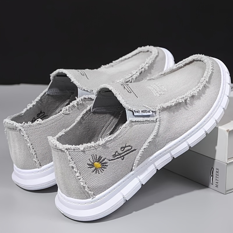 casual low top loafers denim washed daisy embroidery soft details 5