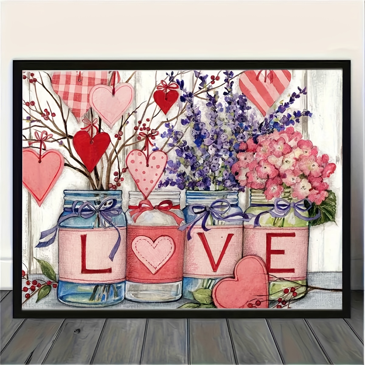 

5d Love Heart Vase Kit For Adults - Diy Craft Set, Round Diamonds On Canvas, Floral & Branch Art Wall Decor Gift (16x12 Inches), Flower Bottle, Home Wall Decor, Round Shape