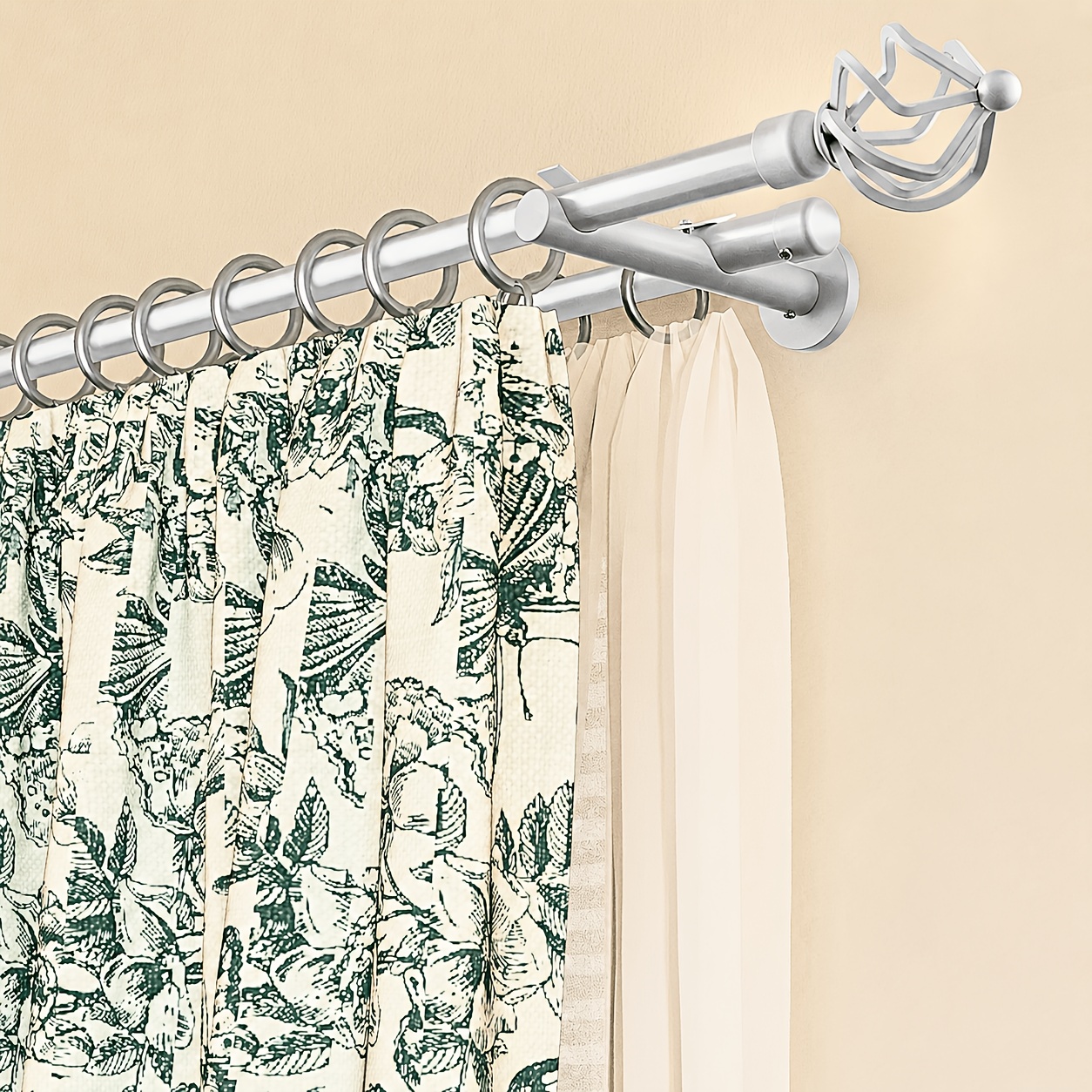 Image of White Mesh-tip Curtain Rod | Adjustable Rod, Sleek For Modern Home Windows