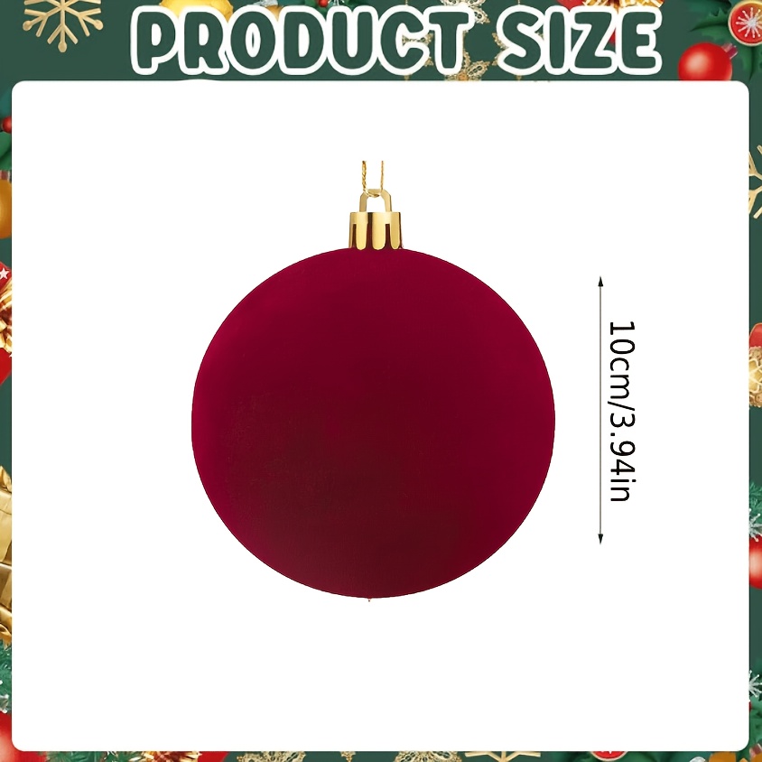 TEMU 4pcs Large Size Red Velvet Christmas Ornaments, 10cm Velvet Texture Christmas Balls, Suitable For Winter Parties, Holiday Christmas Tree Window
