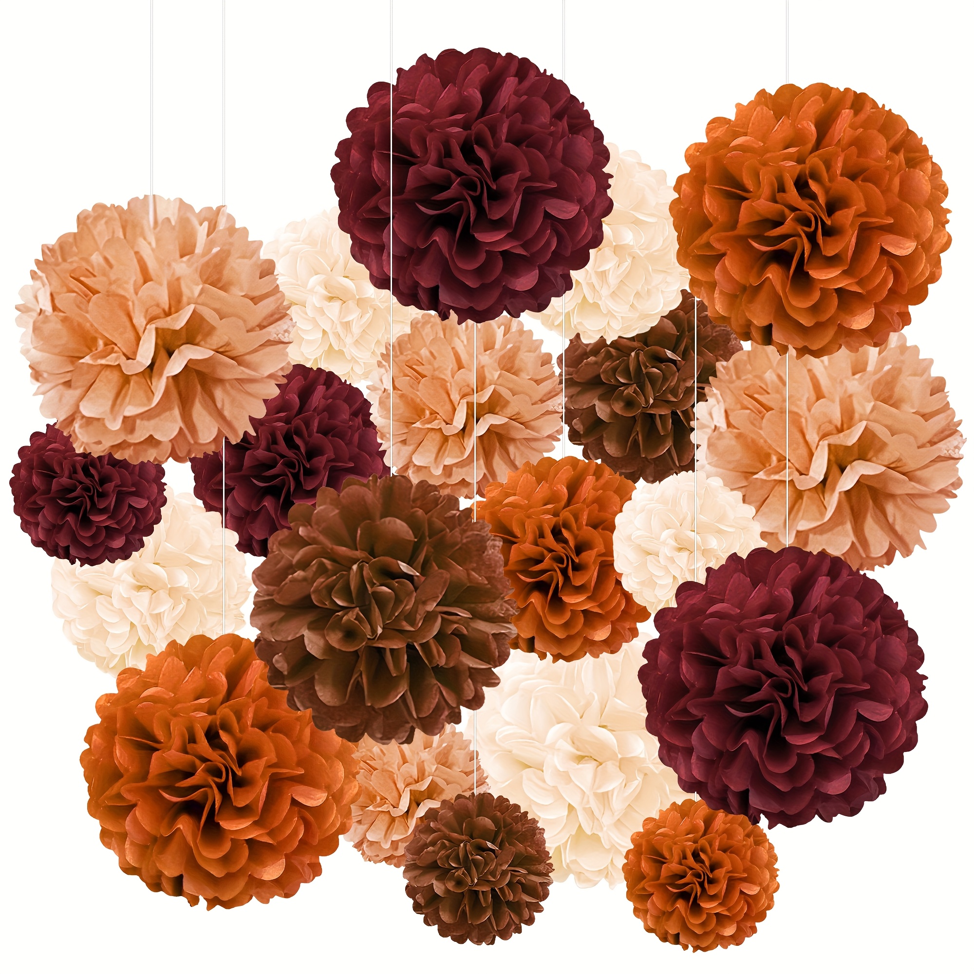 Image of 20pcs Tissue Paper Pom Poms Burgundy Hanging Paper Flower Ball For Wedding Bridal Shower Birthday Baby Shower Party Decor Halloween Christmas