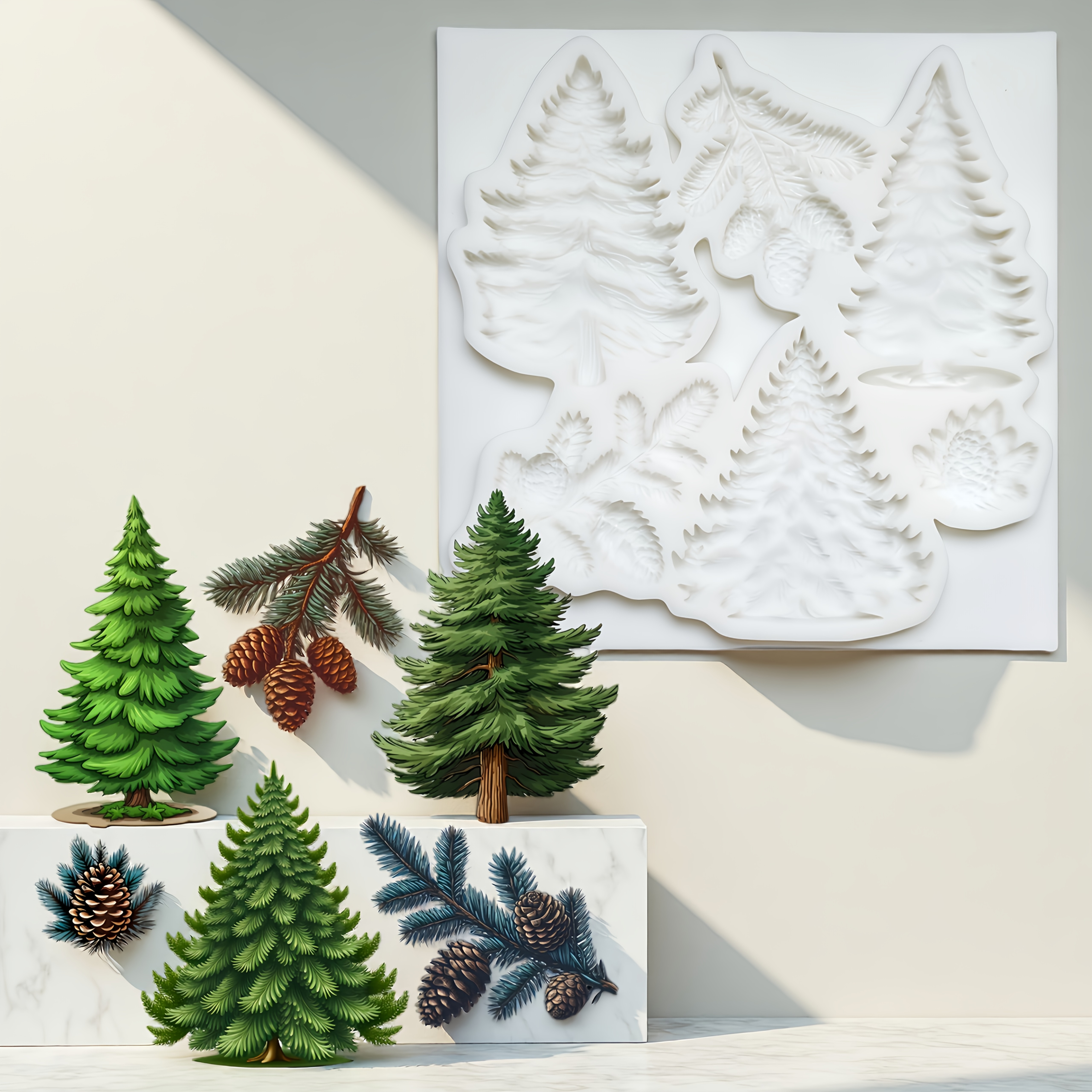 Christmas Tree And Pine Cone Shaped Gummies And Fondant Molds, Kitchen Baking Molds, Cake Molds