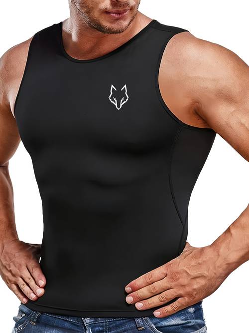 item picture mens compression shaping vest fit and ming style suitable for for outdoor workouts fitness and sports breathable sleeveless design versatile for daily wear and fitness training printed athletic shaping garment for gym