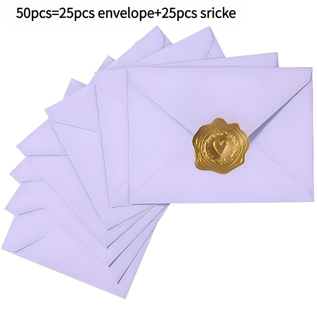 Image of 50pcs Including 25 A4 Envelopes+ 25 Golden Stickers. Paper, Suitable For Weddings, Birthdays, Graduations, Business Invitations, Thank-you Cards, Holiday Greetings, Christmas, Hallowee