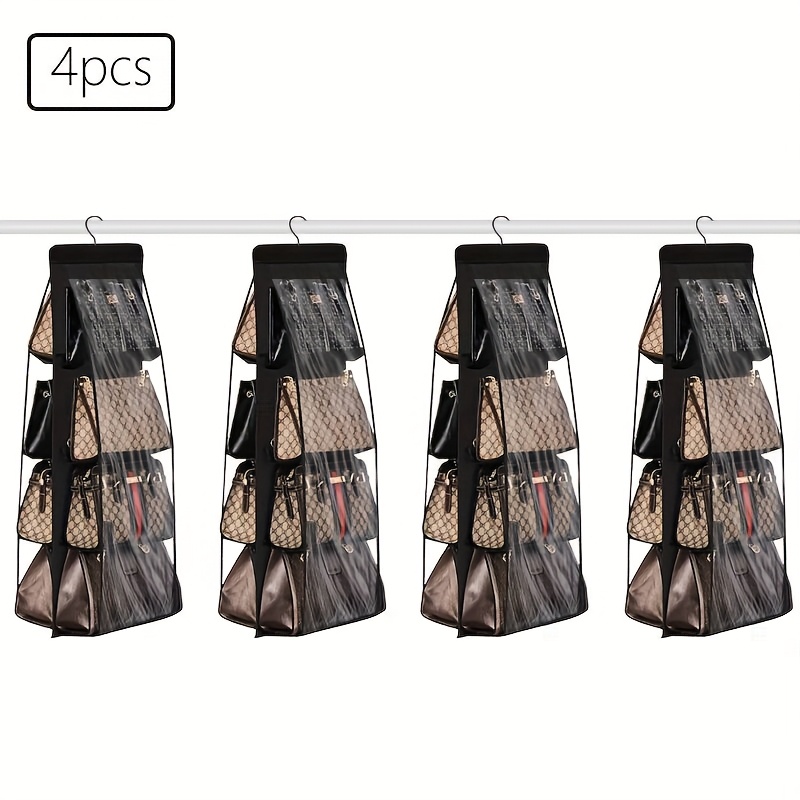 

4pcs Space-saving Hanging Bag Organizer For Closet – Handbag & Wallet Storage Rack With Clear , Foldable Design, Fit (39"h X 13"w X 11"d), Purse Storage Organizer