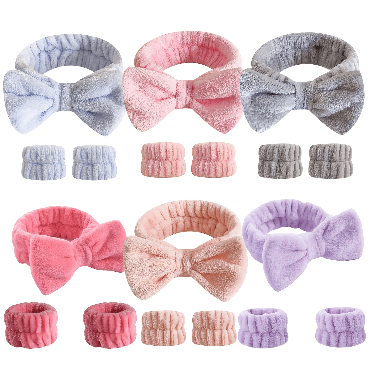 TEMU Set da 18 pezzi: Fascie per capelli da lavaggio color corallo, 12 polsini + 6 elastici per capelli a , adatti per donna, per lavaggio, trucco,