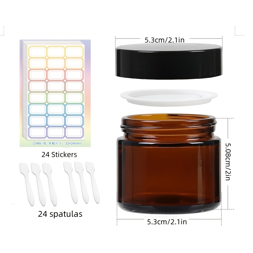 TEMU 24pcs Set Of 2-ounce Amber Glass Jars With Lids, 24 Brown Glass Containers Including 24 Dipping Spoons And 24 Labels. Refillable Empty Amber