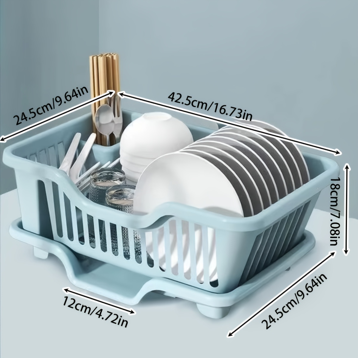 TEMU Kitchen Counter Dish Drainer Rack, Holds Dinner Plates, Soup Bowls, Drinking Glasses And Kitchen Utensils. Without Tools, Removable Drip Tray
