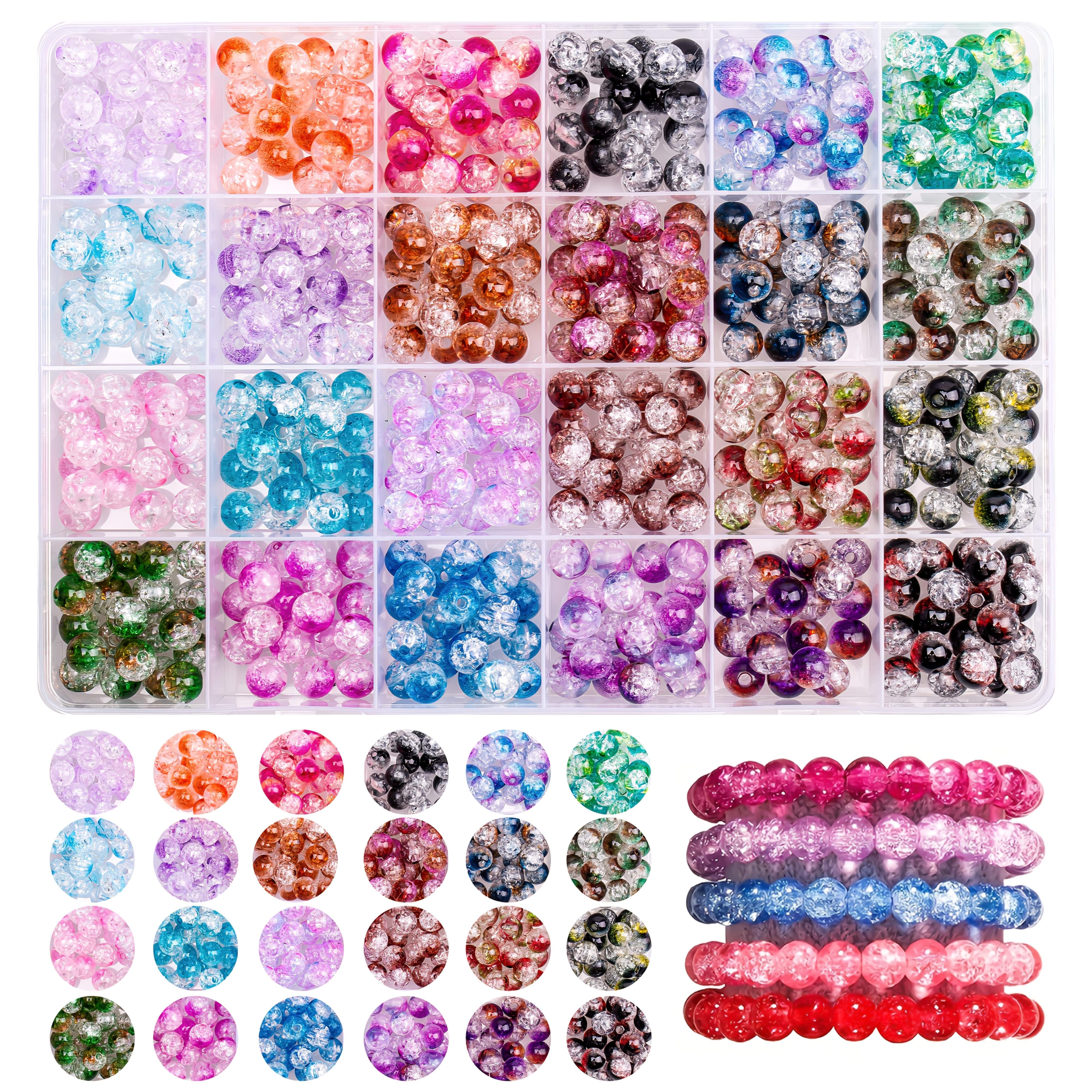 E-shop Das 560-teilige 8mm 24-Farben Crackle-Glasperlen-Sortiment-Set mit Farbverlauf-Rundperlen für DIY-Schmuckherstellung, Armbänder,