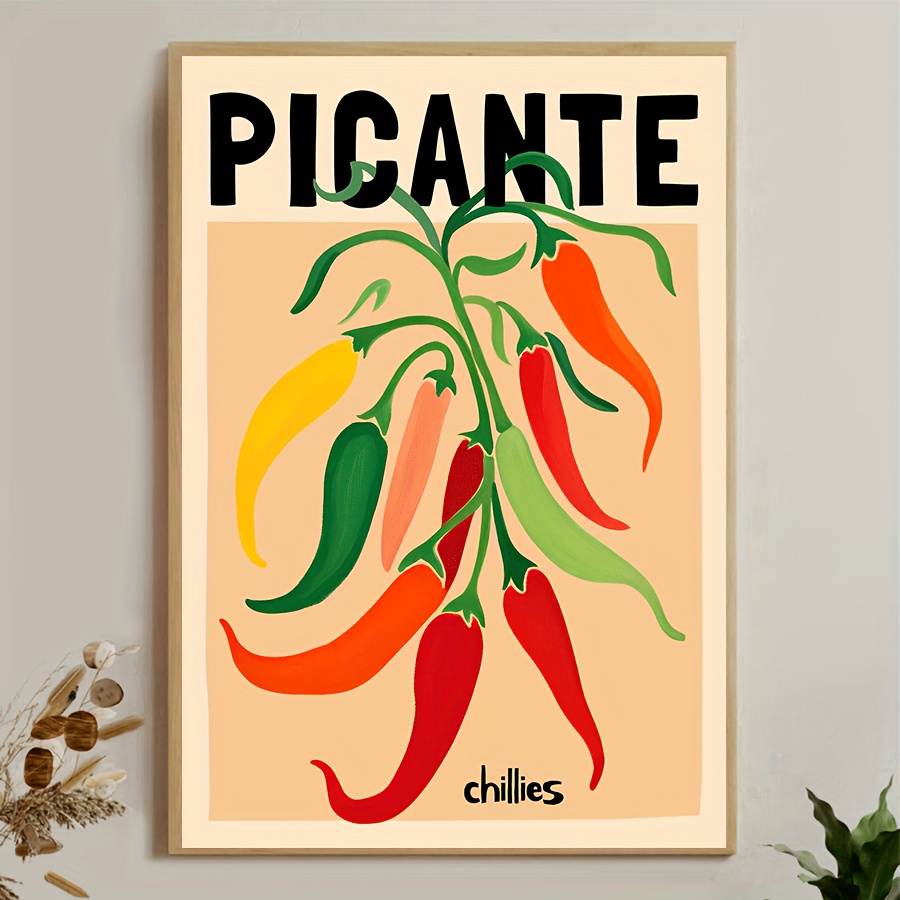 E-shop [2D Flach] Vibrant Chili Pepper Canvas Art Print - Retro Wanddekoration, Ungefärbtes 2D Flaches Design, für Zuhause & Wohnheim, Ideales Geschenk